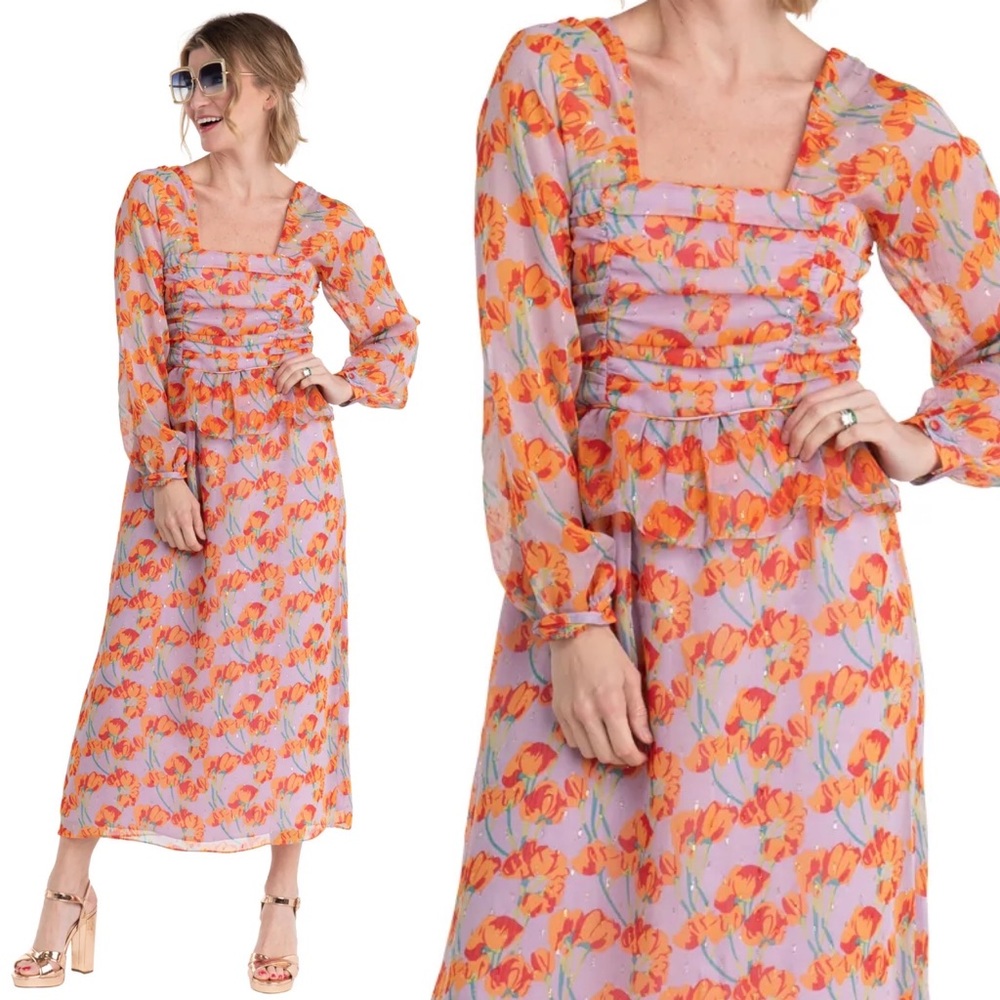 NWT BURU Front to Back Peplum Dress Purple Floral Small